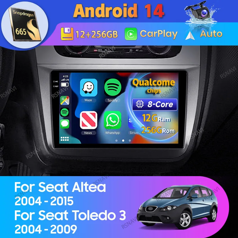 

Android 14 Carplay Auto For Seat Altea 5P 2004 - 2015 Toledo 5P III 3 2004 - 2009 LHD Car Radio WIFI+4G Video Player 2Din Stereo