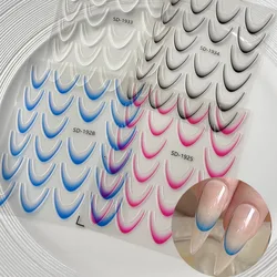 12Colors 3D Gradient French Line Nail Stickers Rose Red Black Stripe Lines Sliders Nail Accessories Manicure Moon Shape Design