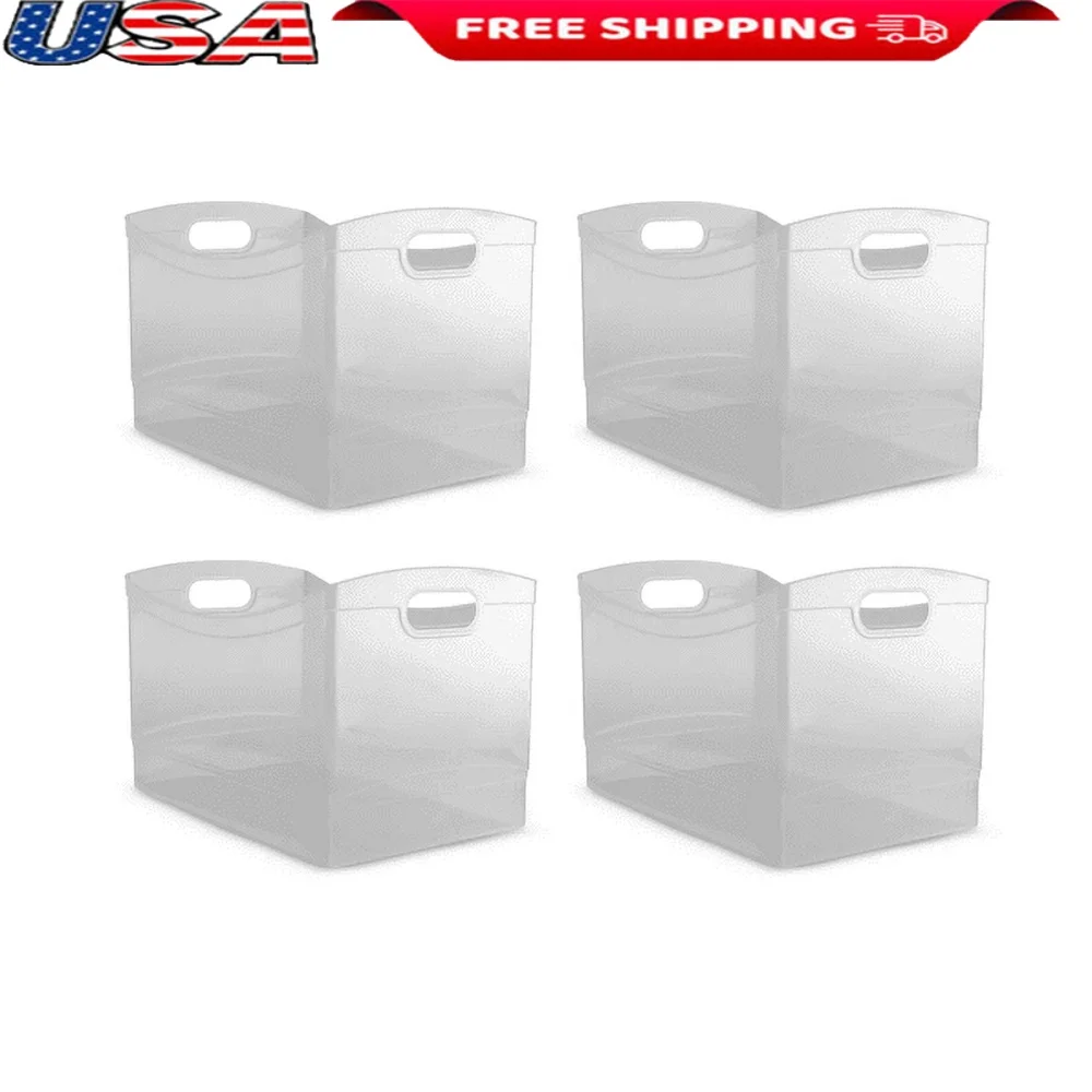 

Clear Storage Bins Organizer Set of 4 with Handles Open Top Design Home Office Bedroom Supplies