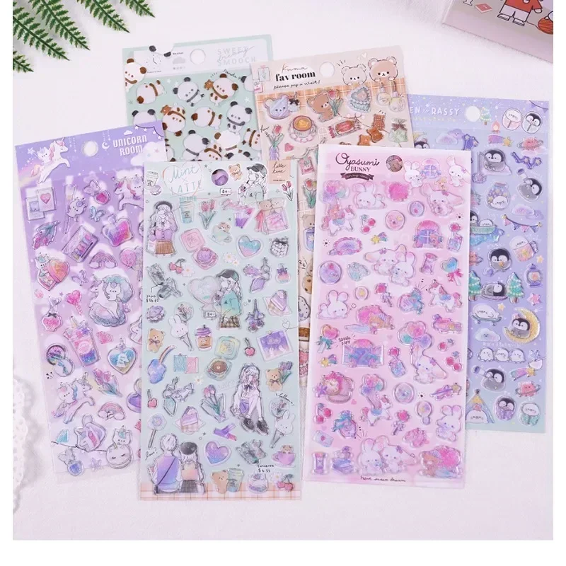 1pc Candy Color 3D Sticker Set Cute Animal Themed DIY Decor for Scrapbook Journal Bunny Ghost Penguin Stationery Accessories