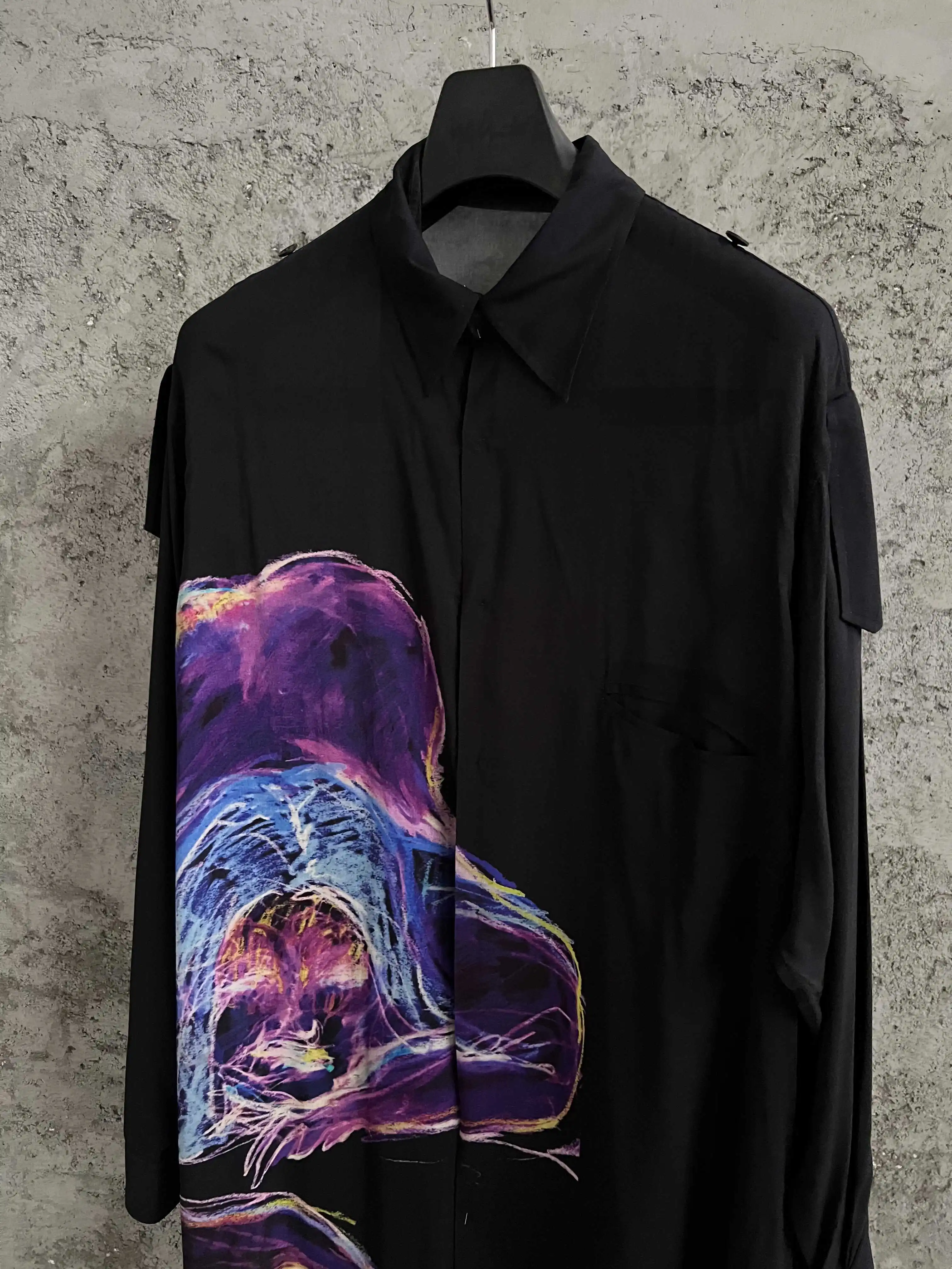 Yuka Asakura hand-painted fashion show printed shirt for men