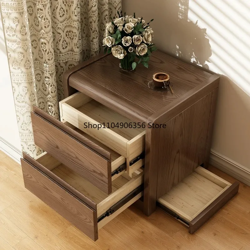 Ash wood all solid wood bedside table modern simple bedroom household hidden compartment storage locker sub bedside cabinet