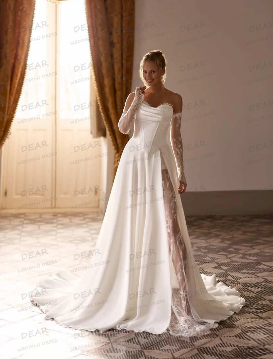 

Простые свадебные платья: сексуальные, элегантные, женские, кружевные, с длинным рукавом, А-силуэт, атласные, с боковым разрезом, на заказ