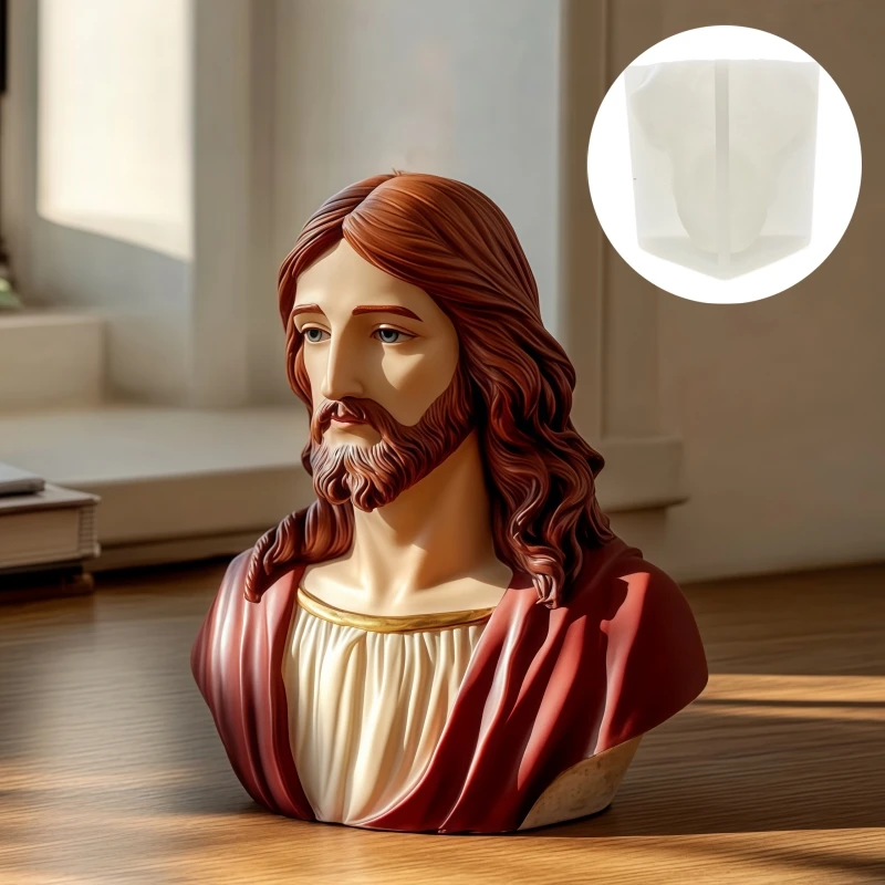 Jesus metade do corpo escultura vela molde de silicone presente de páscoa jesus corpo escultura resina molde jesus estátua escultura moldes de gesso