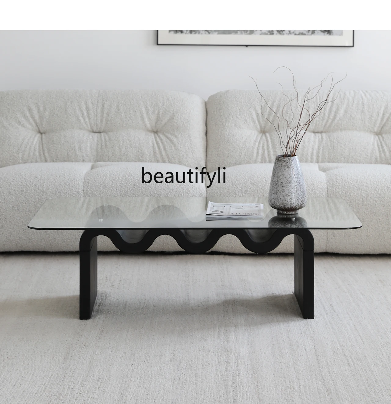 Italian Minimalist Ash Tempered Glass Coffee Table Home Living Room Modern Minimalist