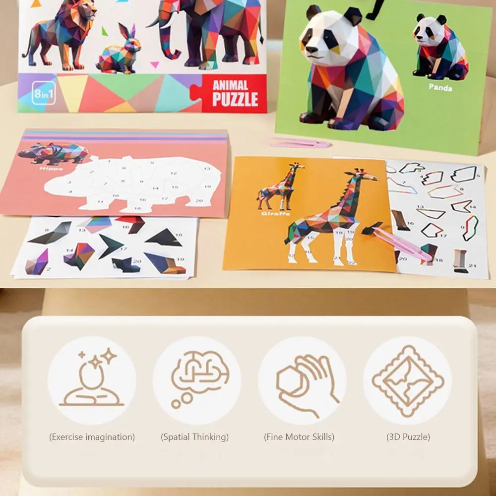 Creative Multicolor Geometric Sticker Puzzle Multi-theme Cartoon 3D Sticker Puzzle Kindergarden Interaction Game DIY Sticker