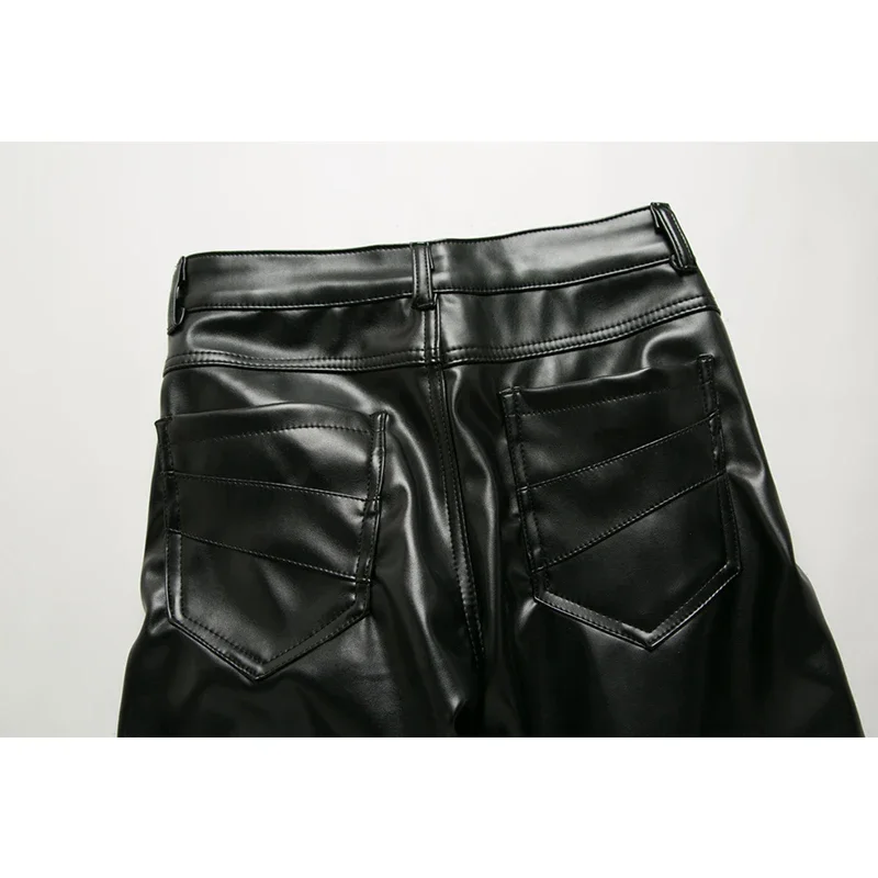 Pantalon de motard skinny en cuir PU pour hommes, mode de rue haute, vêtements de club de scène pour hommes, moto, fjfor, hiver, nouveau