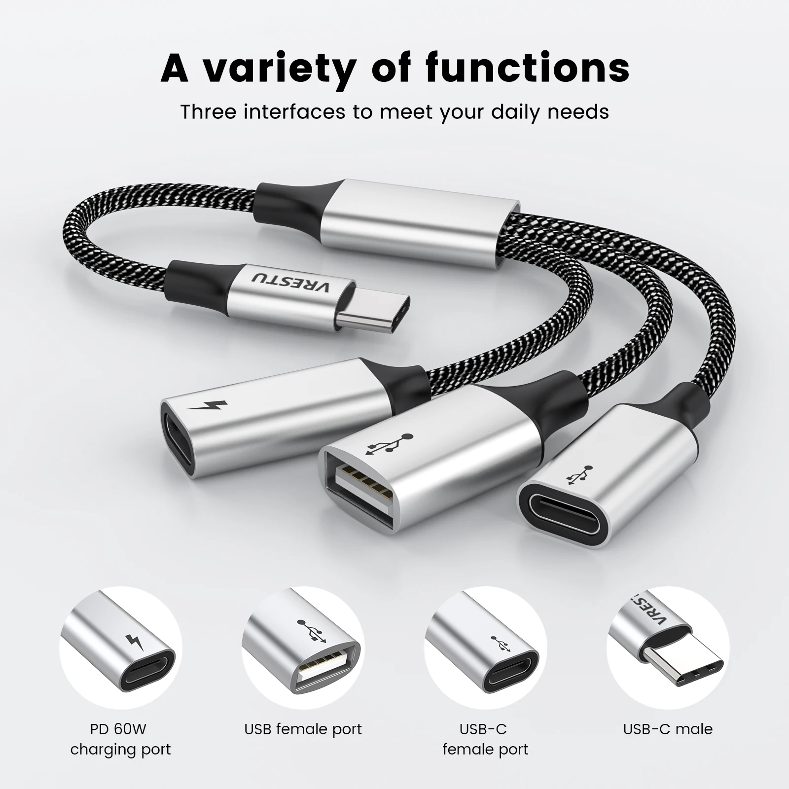 3 in 1 USBcからUSB 2.0タイプC,PD60w,データotgアダプター,Samsung用ドックステーション,互換性のある6,iPad,Chromecast,Macbook