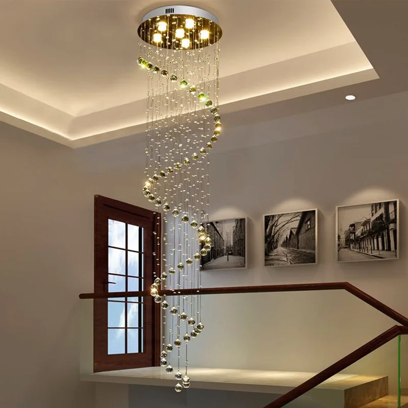 Stair chandelier, European-style crystal chandelier, duplex villa living room light, grand light luxury dining room, rotating st