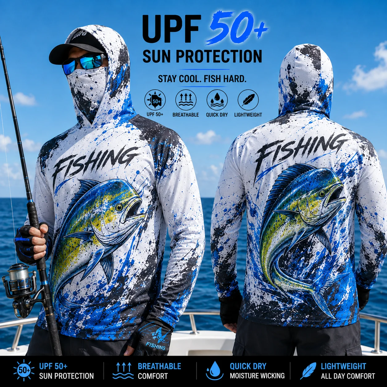 MALFC Men Hood Fishing Shirt long sleeve fishing t shirt uv protection Fishing Apparel view 7