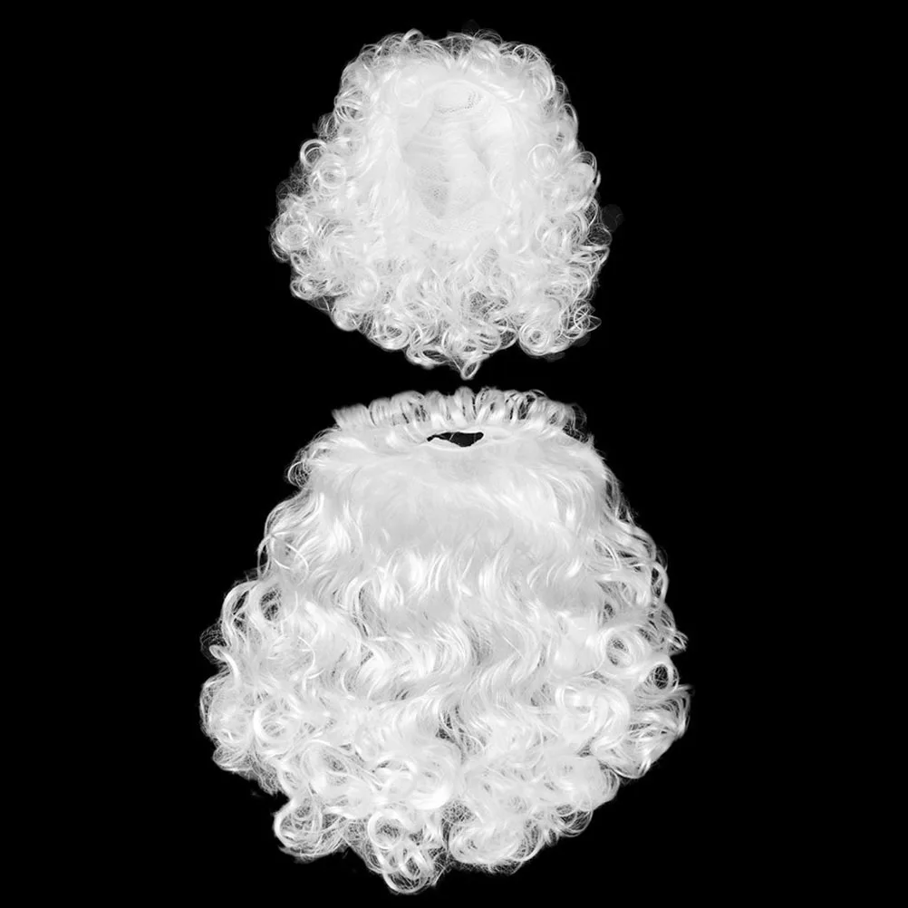 

Santa Claus Curly Beard White Synthetic Fiber Set Natural Look Elastic Snug Fit Perfect Christmas Cosplay Santa
