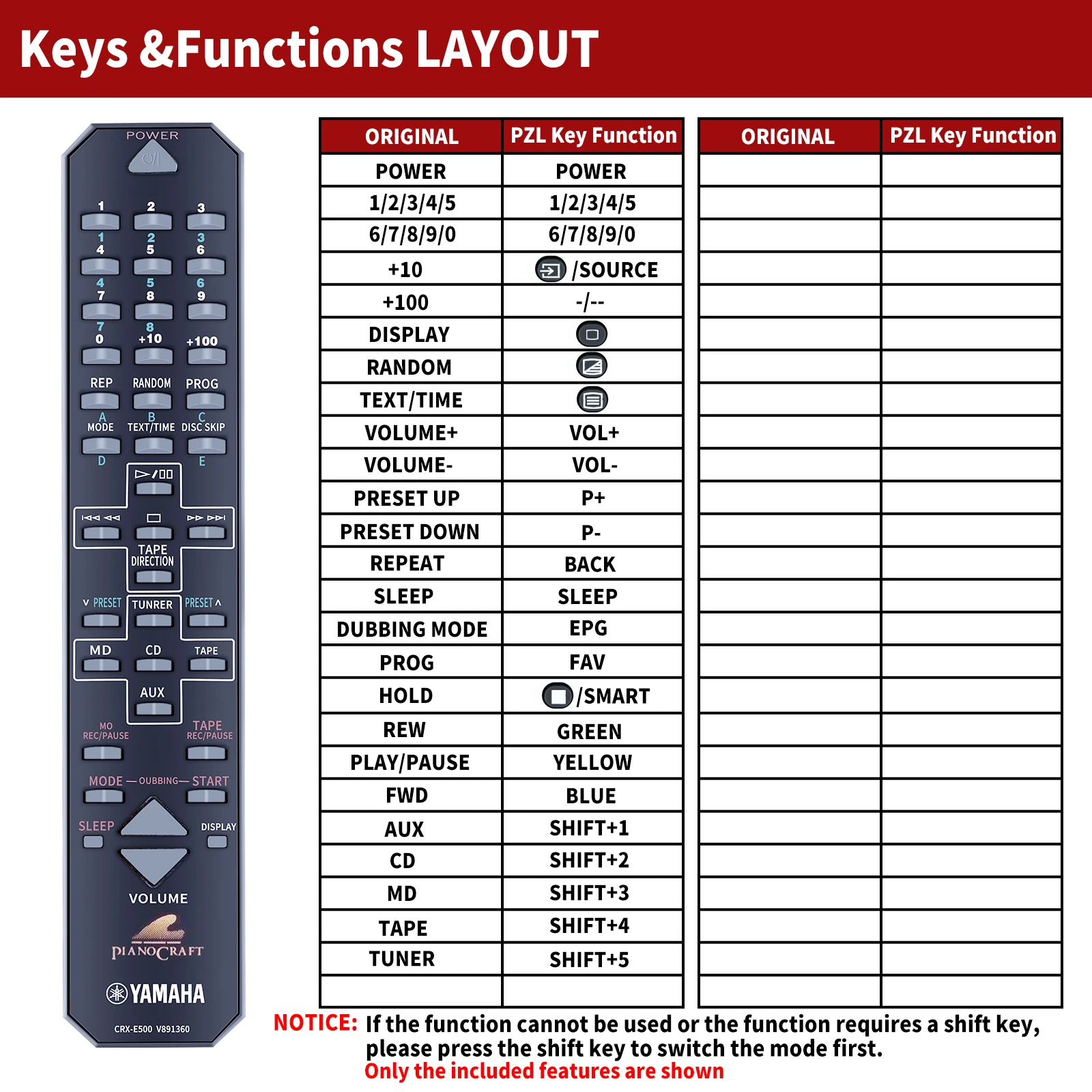 New CRX-E150 V891360 Replacement Remote Control For Yamaha CRX-E300 CRX-E500