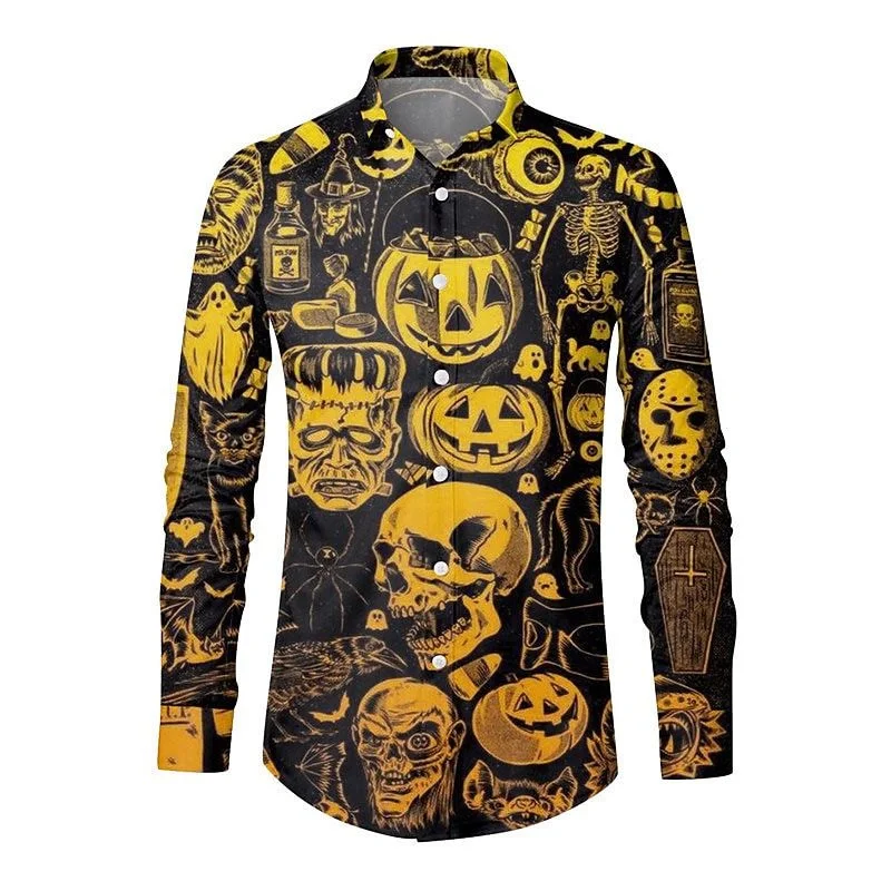 Men\'s Halloween long sleeved shirts horror printed holiday shirt men\'s casual fashion autumn clothing 2023 new men\'s tops