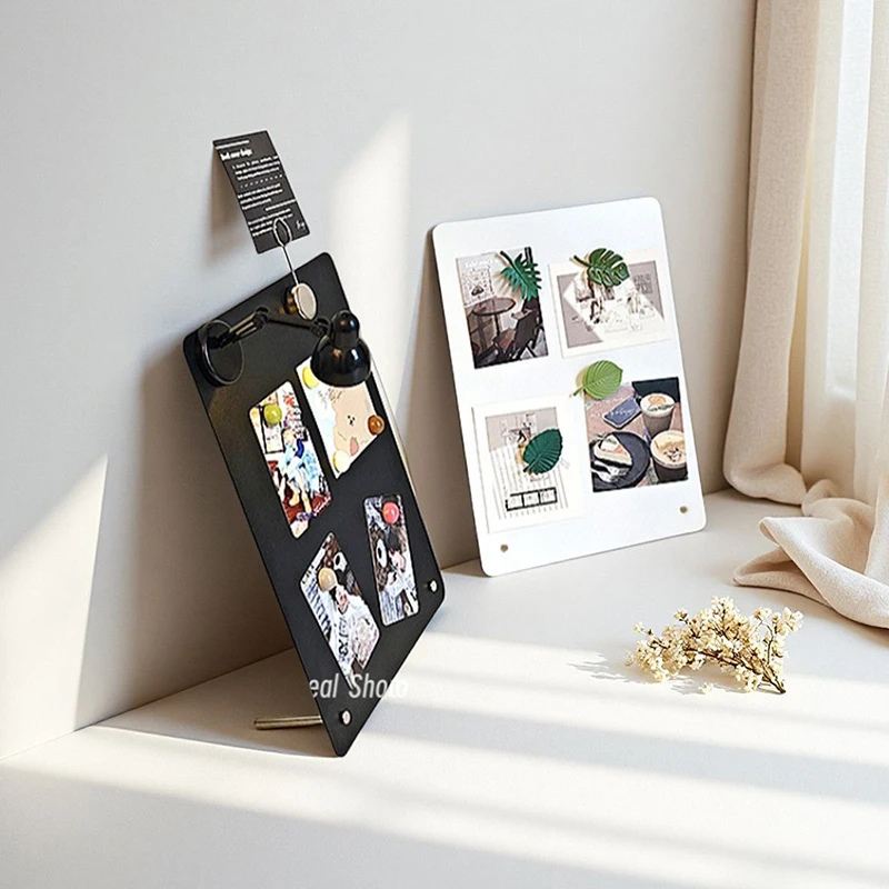 Desktop Magnetic Bulletin Board with Stand: Metal Display Panel & Magnetic Clamps for Office/Home Organization