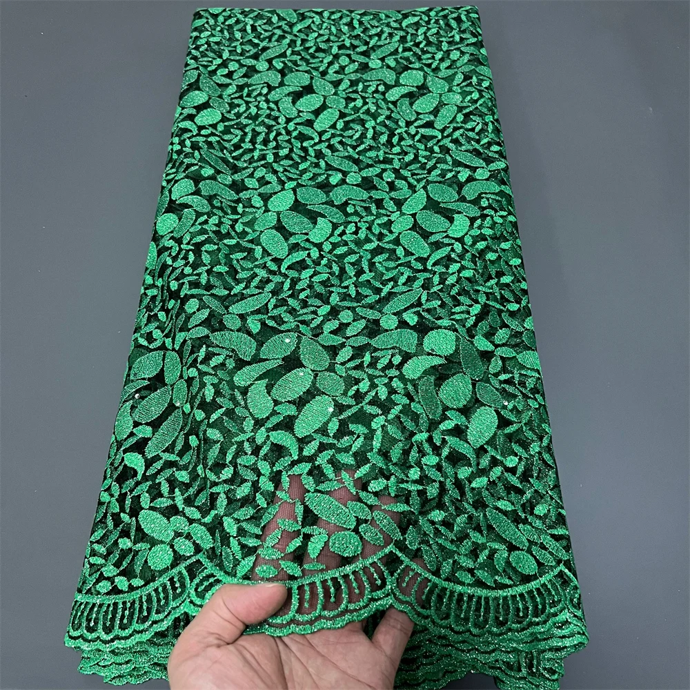 2025 Latest High Quality African Nigerian With Tulle Sewing Lace Fabric Guipure Embroidery Dresses Sequins 5Yards ZJ107 ZJ056