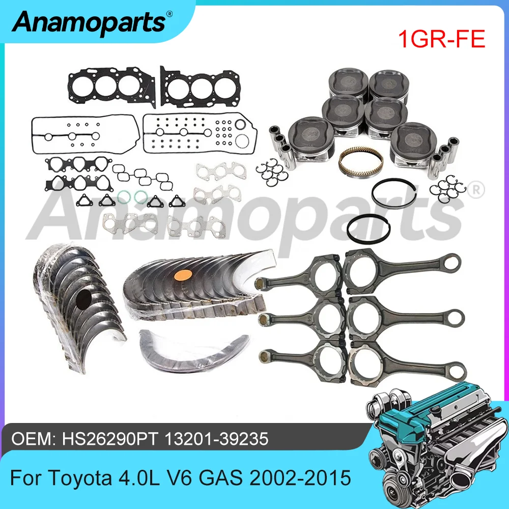 Engine Part Head Gasket Set Piston & Ring Kit Bearing Con Rod Fit 4.0 L T V6 GAS 1GR-FE For Toyota 4Runner Tacoma 4.0L 2002-2015