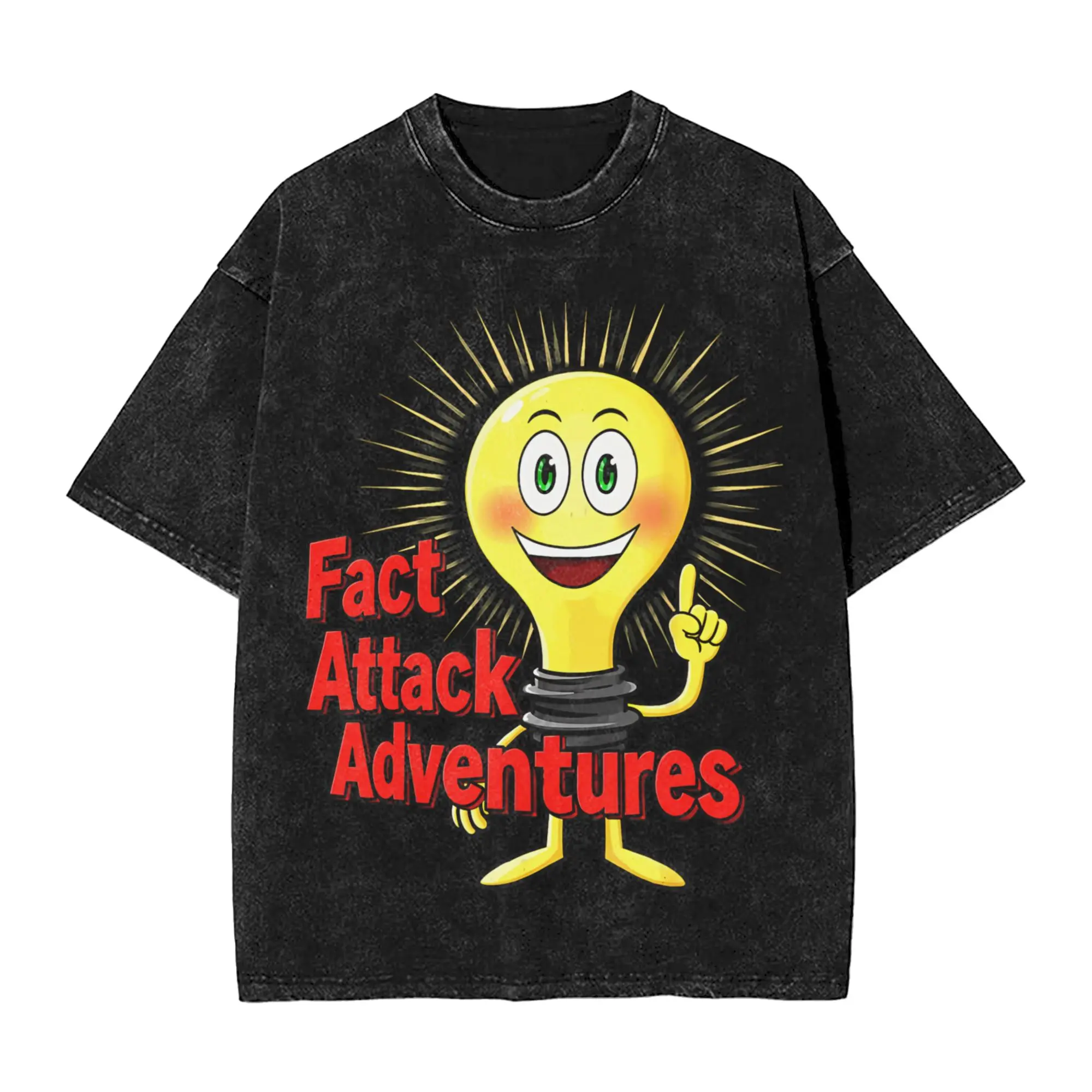 Fact Attack Adventures Lighty Apparel Washed T Shirt Men Women Streetwear Hip Hop T-Shirt Printed  Tees Short Sleeve
