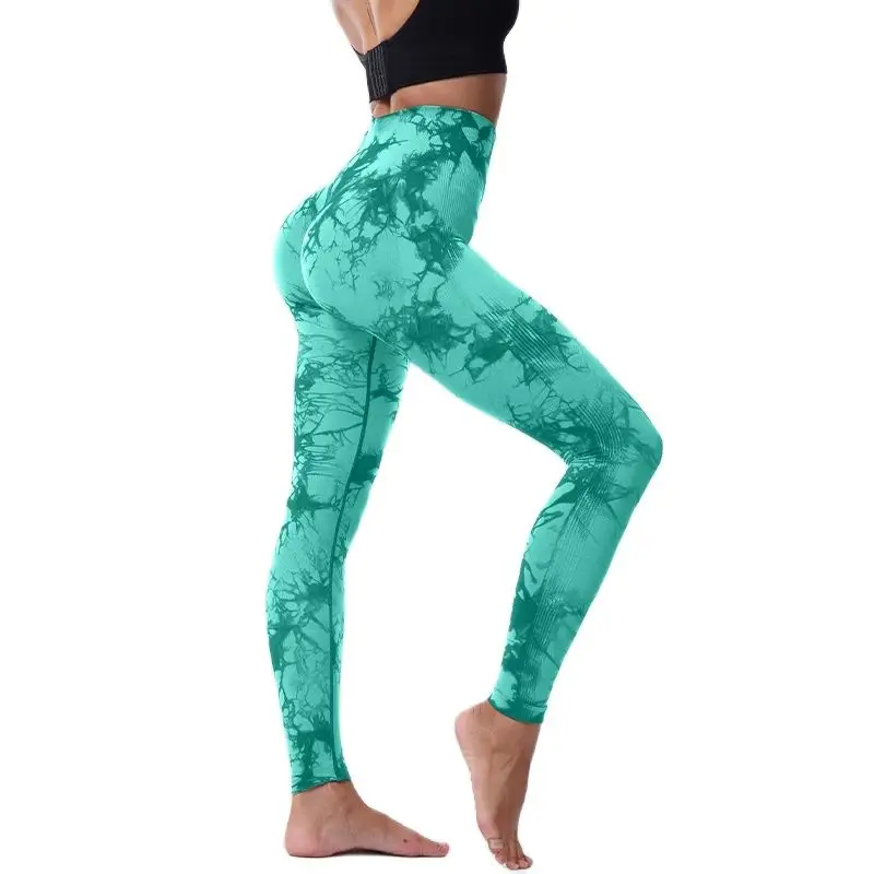 New Arrival Tie-dye Cross-border Sports Tight Peach Hip Lift High Waist Abdominal Yoga Fitness Pants for Women