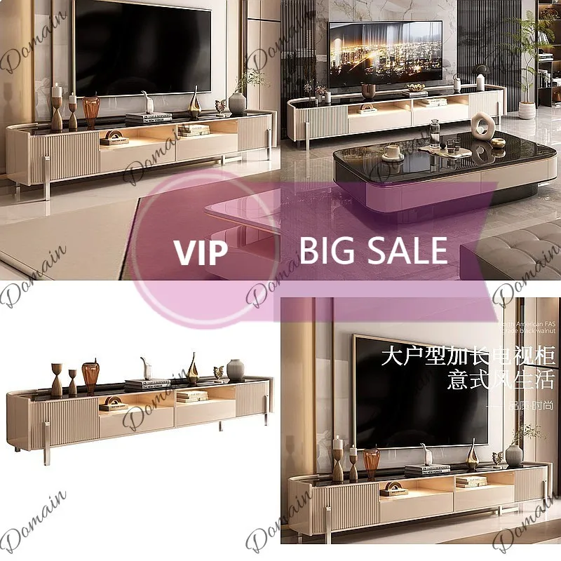 Ni Italian Glass TV Stand Floor Living Room Console Table Coffee Table Set Modern Design 2.6m Extra Long