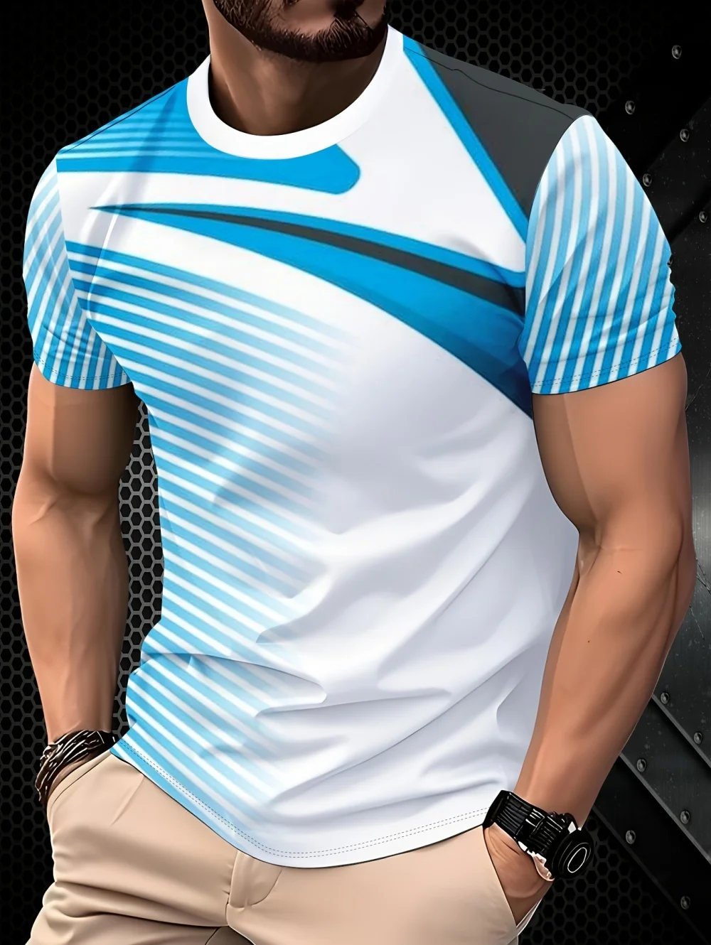 Men's Fashion 3D Line Graphic T-Shirts Casual Short Sleeves Round Neck Top Tees Daily Casual Sportswear Oversize Clothing Man