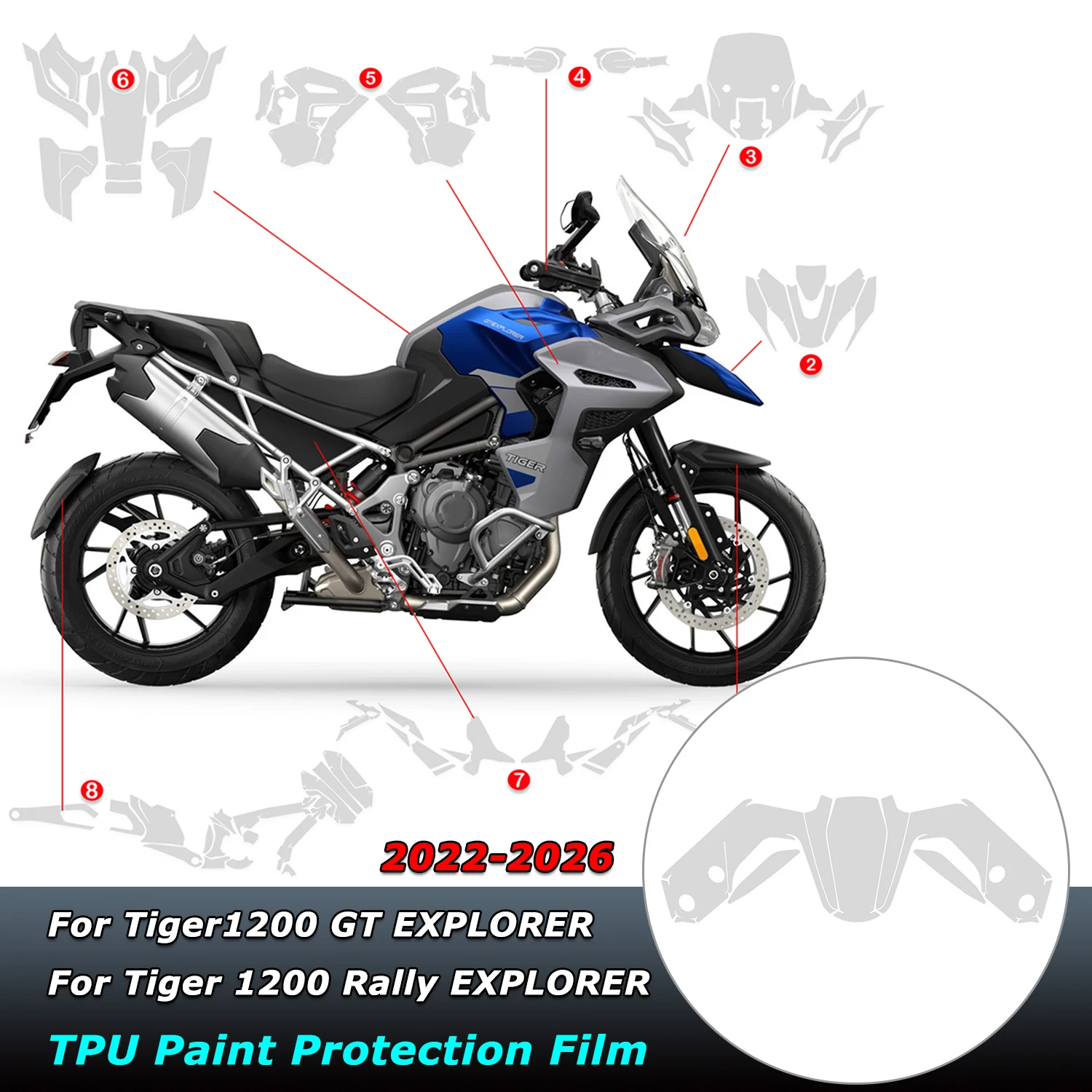 Tiger 1200 Rally EXPLORER Motorcycle Paint Protection Fairing Clear TPU Anti-scratch Film For Tiger1200 GT EXPLORER 2022-2026