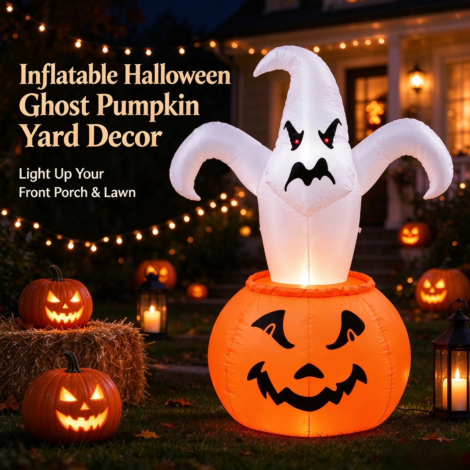 For 1.8m Halloween Inflatable Pumpkin and White Ghost Luminous Outdoor Decoration Large Scale Yard Lawn Party Decor