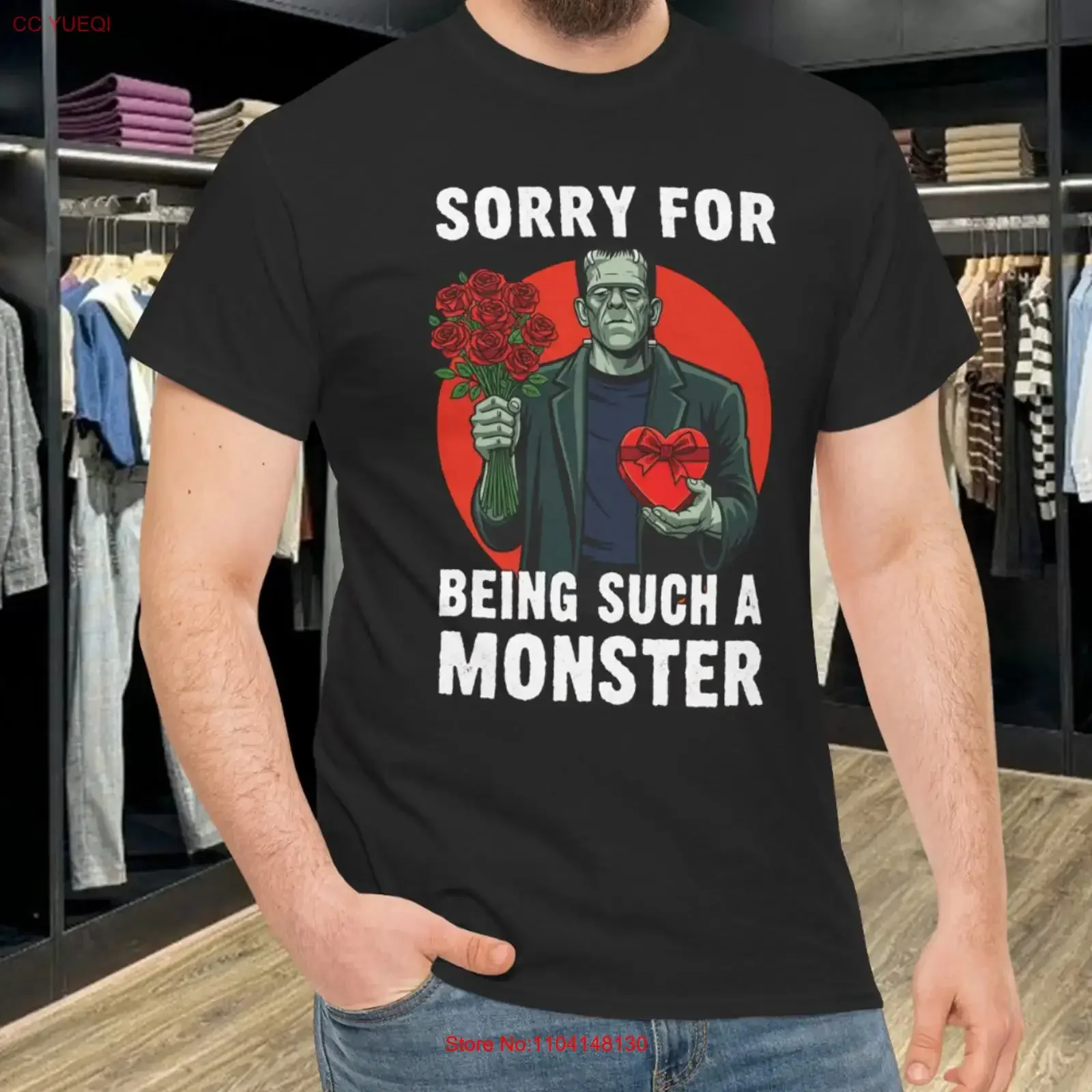 Camiseta negra vintage de Halloween con diseño de Frankenstein, monstruo, rosas y chocolate, estilo lavado, elástica, para hombre, para uso diario