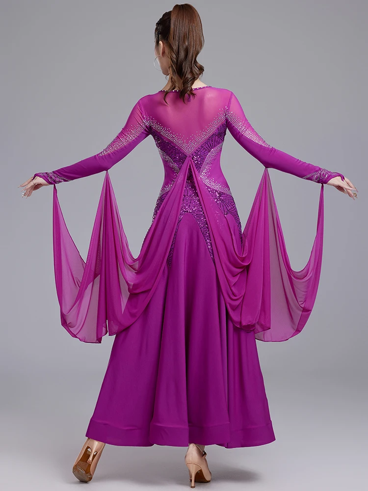 2025 Nuovo abito da ballo moderno Standard nazionale Valzer Amicizia Danza Concorrenza professionale Performance Abito con paillettes 7212