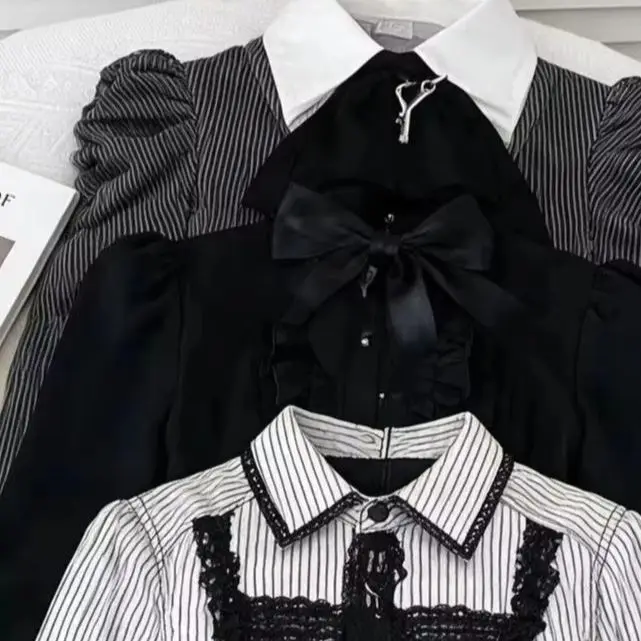 Y2K Retro Striped Shirt Dress Women Lapel Long Sleeve A-Line Dress Streetwear Chic Office Party Daily Casual Outfit Clothing