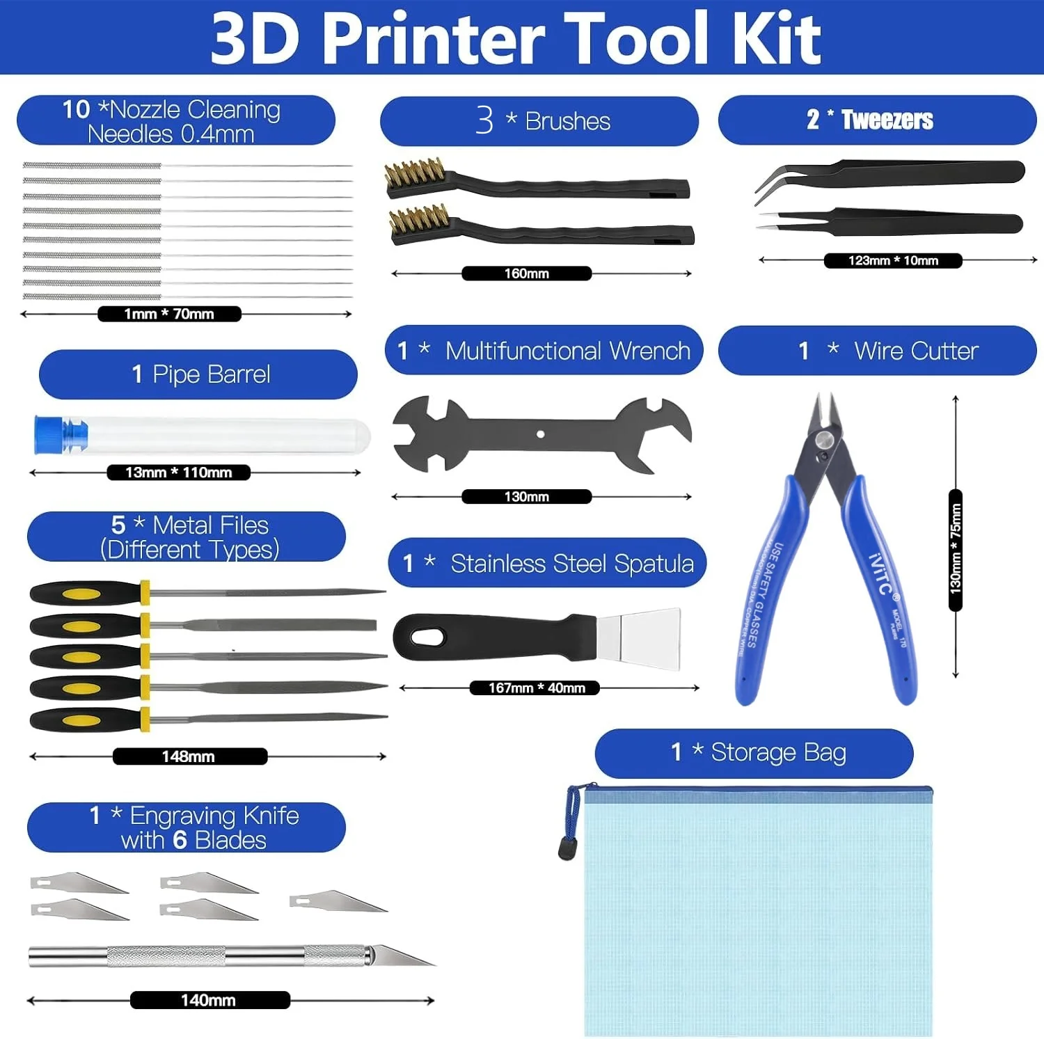 3D Printer Tools Kit, 28pcs 3D Printer Accessories for All FDM/SLA Printers