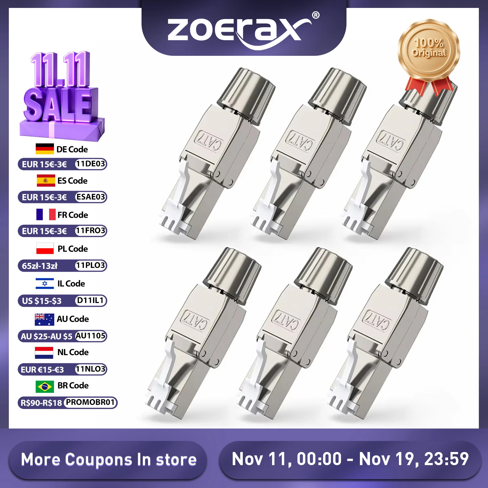 ZoeRax RJ45 Cat8 Cat7 Cat6A Connector Toolless Shielded/Unshielded Ethernet Termination Plug for 23~26AWG STP/UTP Ethernet Cable