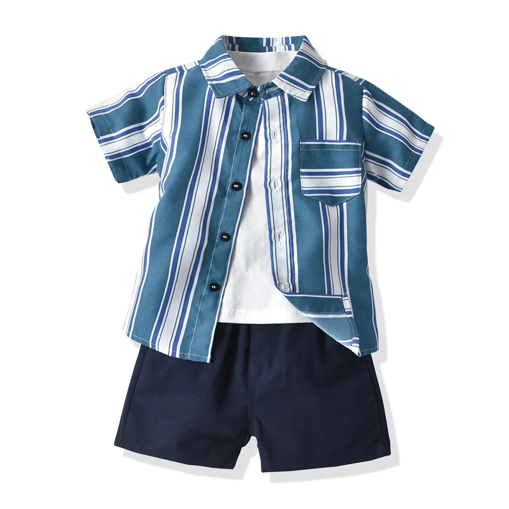 

Baby Boy Clothing Set Summer Casual Children Clothing For Boy Short Sleeve 3pcs Blouse T-shirt +Shorts Toddler Kids Clothes