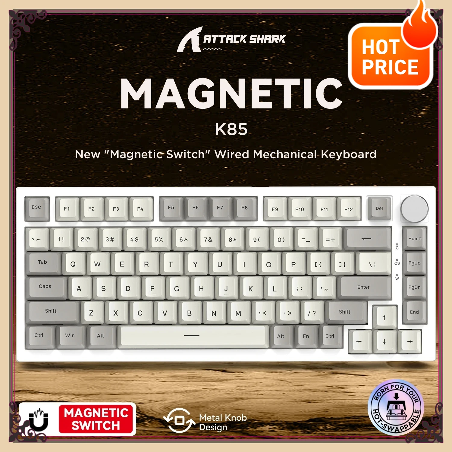 

Новая механическая клавиатура Attack Shark K85 Mag, магнитный переключатель, металлические ручки с возможностью горячей замены, подходящие для игр FPS Win & Mac