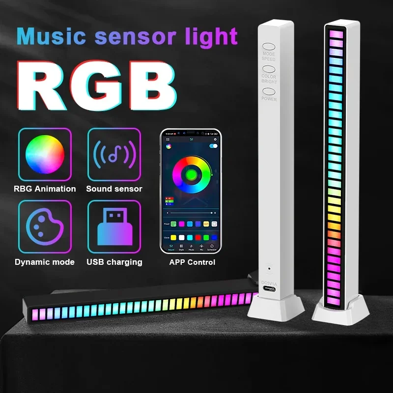 RGB LED Strip Light Sound Control Pickup Rhythm Atmosphere Music Ambient Light Bar Colorful Lamp for Party Car Home Desk