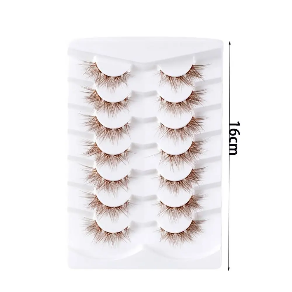 7 Pairs Natural Look Manga Anime Lashes Brown Cluster Lashes Special Design Fluffy Fake Eyelashes for Women Beauty