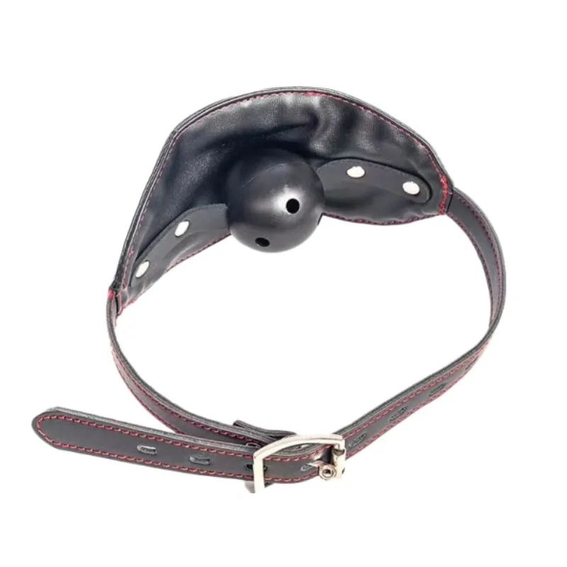 BDSM Bondage Harness Leather Hood Mask with Hard Ball Mouth Plug Ball Gag for Fetish Restraint Game Adult Pleasure Sex Toys