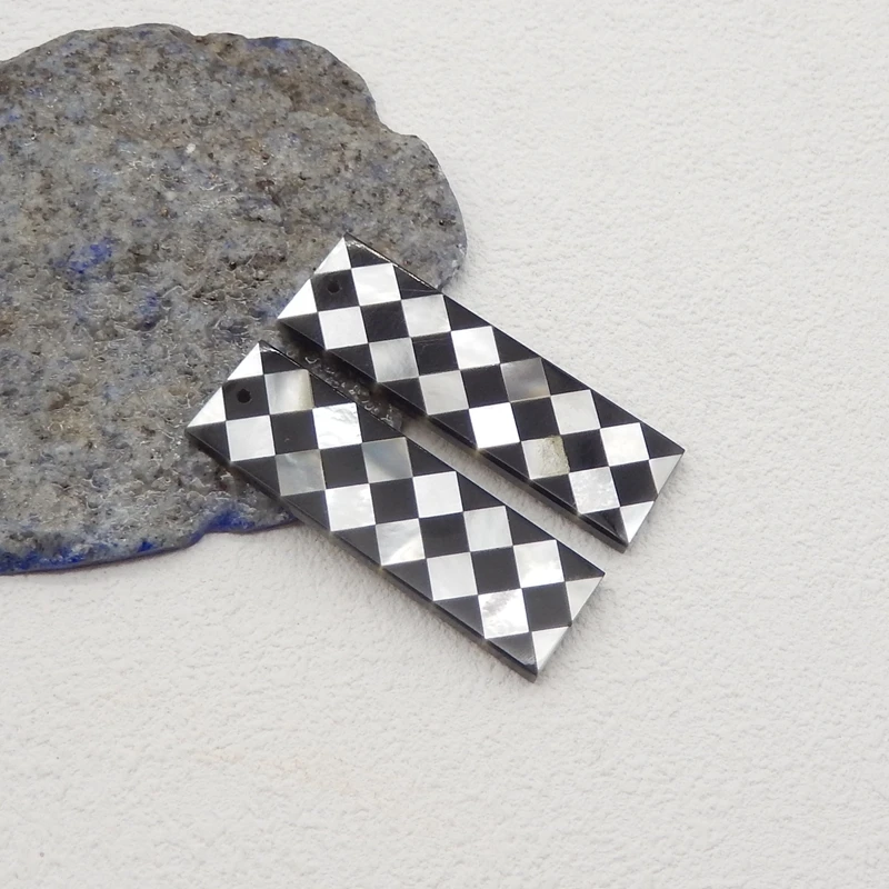 Natural Stone M.O.P And Obsidian Intarsia Gemstone Earrings Bead,Fashion Jewelry Earrings Accessories For Women 42x12x3mm,7g