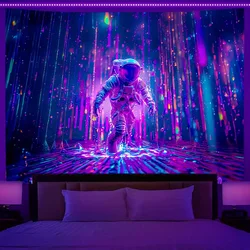 Cool fluorescente appeso a parete astronauta arazzo camera da letto decorazione artistica sfondo tessuto Hippie decorazione del partito