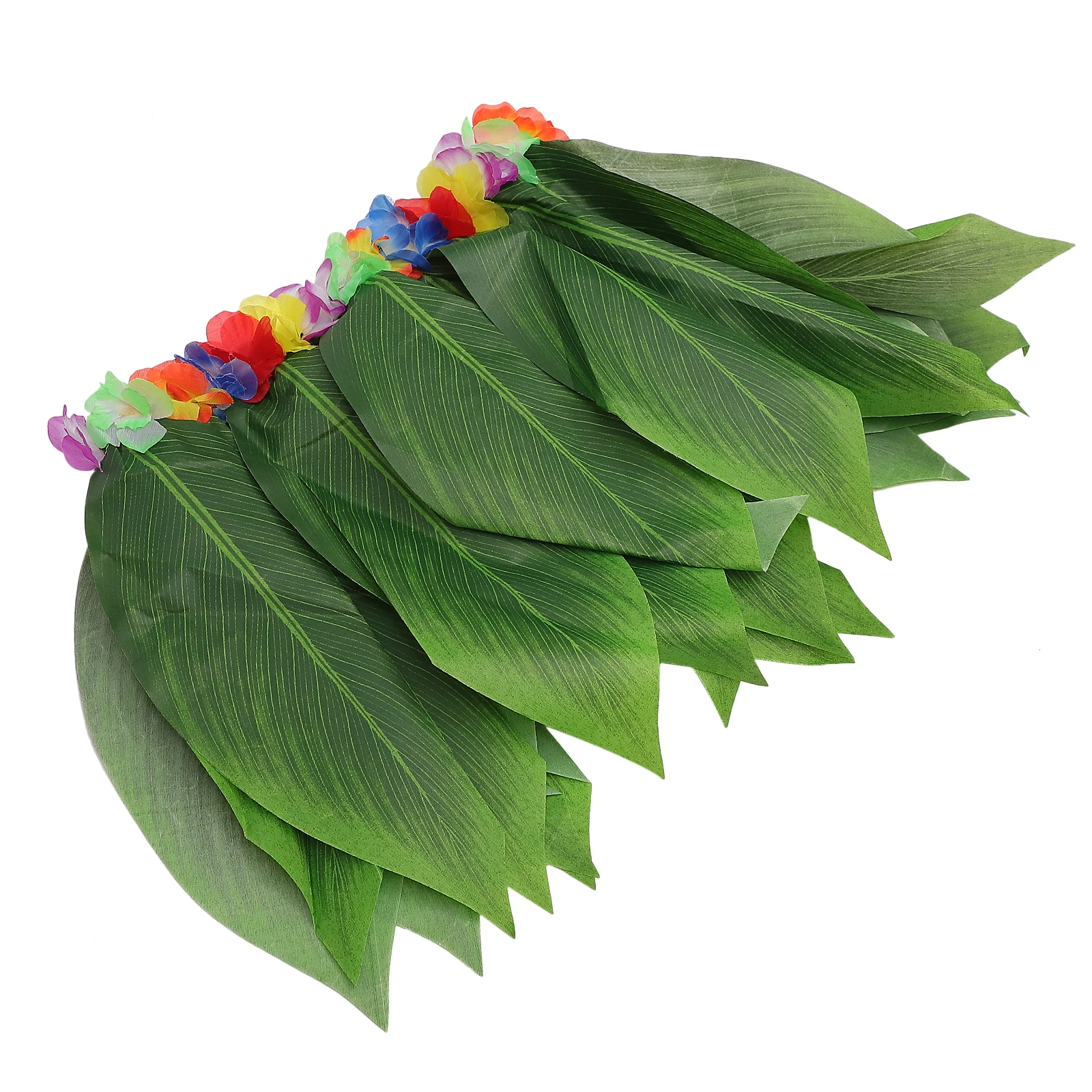 

Hawaii Leaf Skirt Artificial Grass Dance Costume Tropical Party Bright Flowers Elastic Waist Adjustable