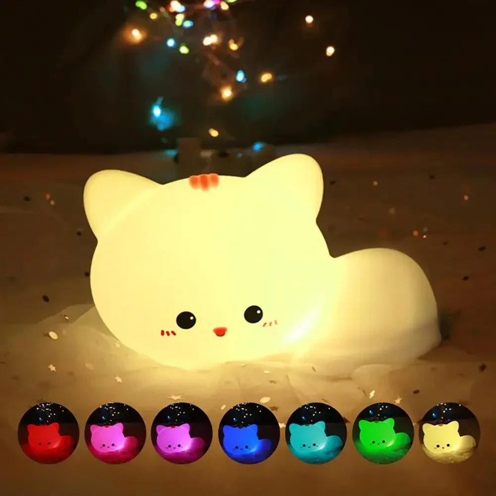 Cute Cat Silicone Atmosphere Light Adjustable Decorative Color Changing LED Night Lamp Remote Control USB Night Light for Gift