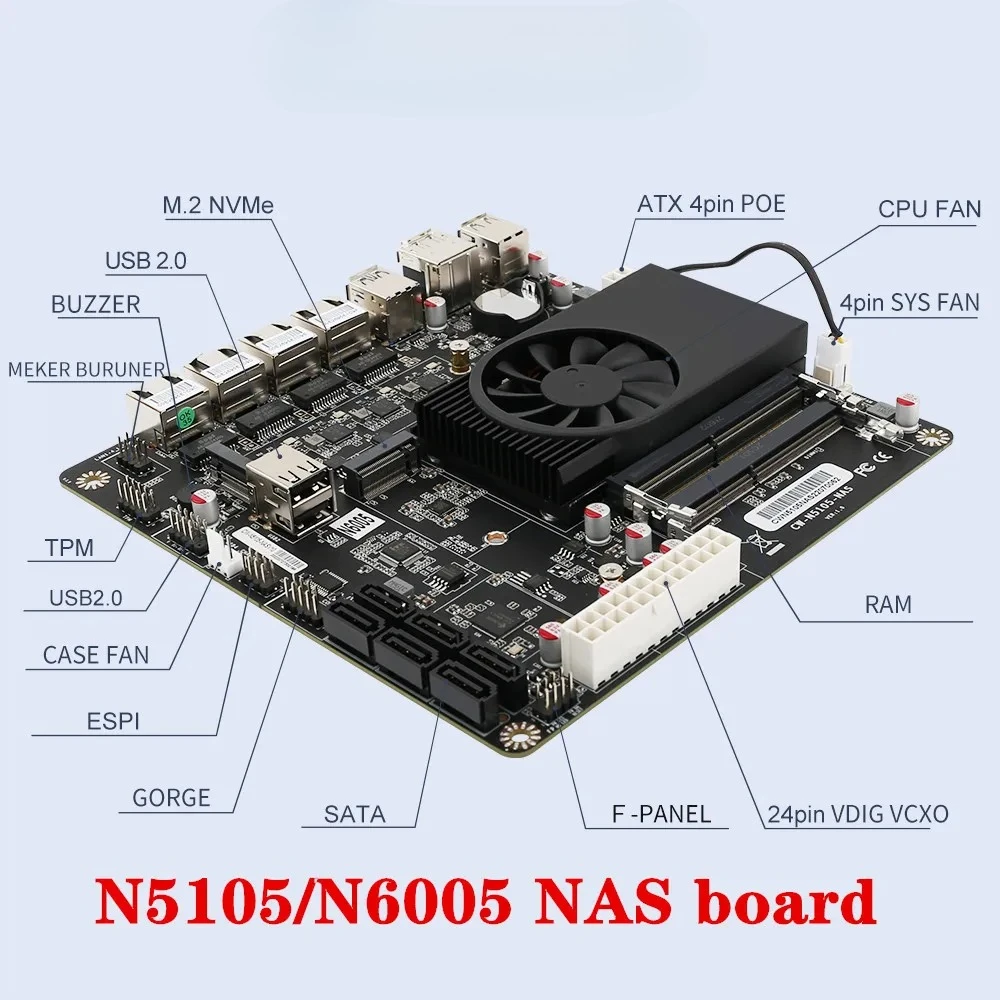 4x Scheda madre NAS Intel i226-V 2.5G Nics N5105/N6005 Dual M.2 NVMe Six SATA3.0 2 * DDR4 HDMI2.0 DP Mini ITX 17x17CM Routing morbido