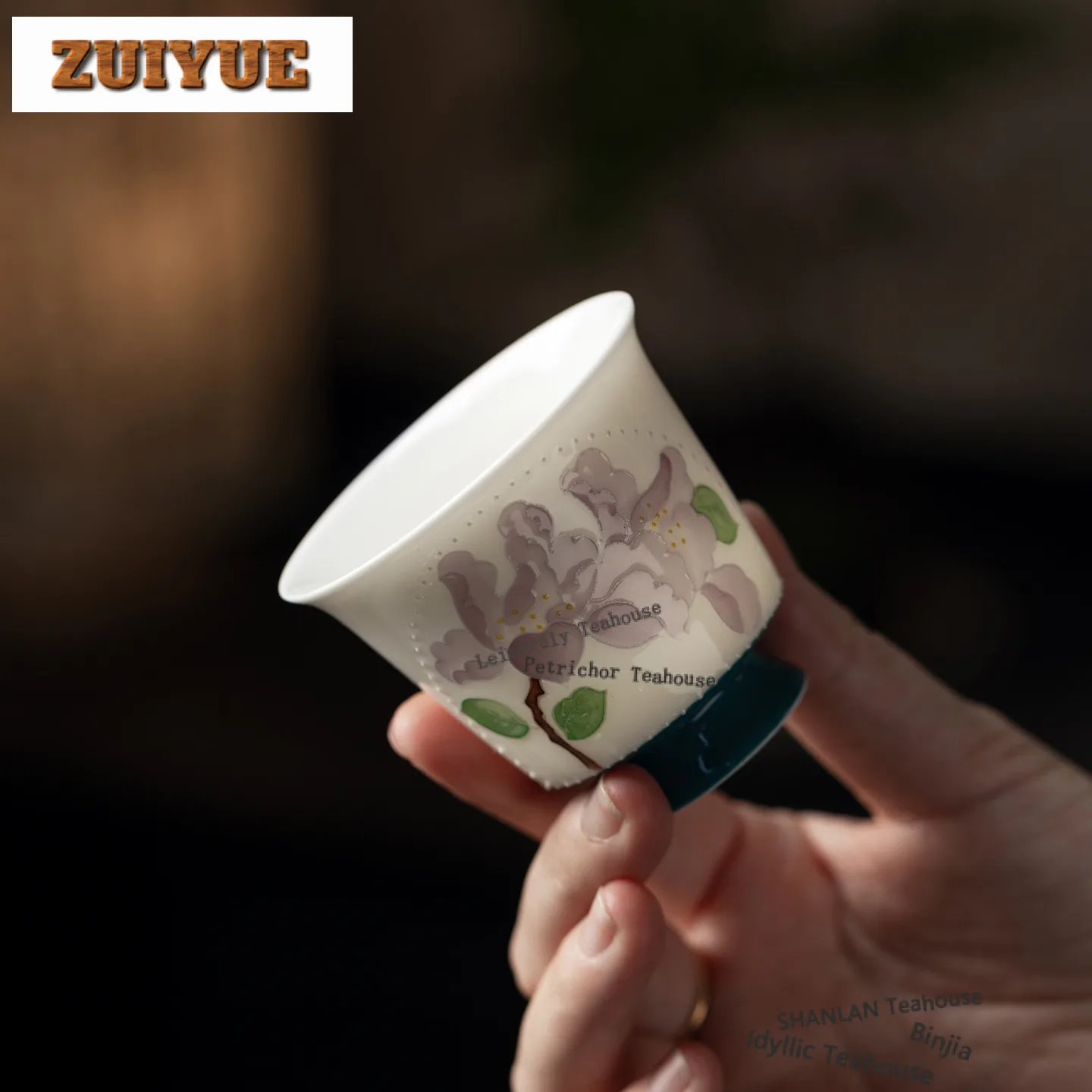 

60ml Hand-painted Iris Bead Curtains Teacup Aesthetic Tea Bowl Single Cups Tea-tasting Meditation Cup Chazhan Master Cups Cafes
