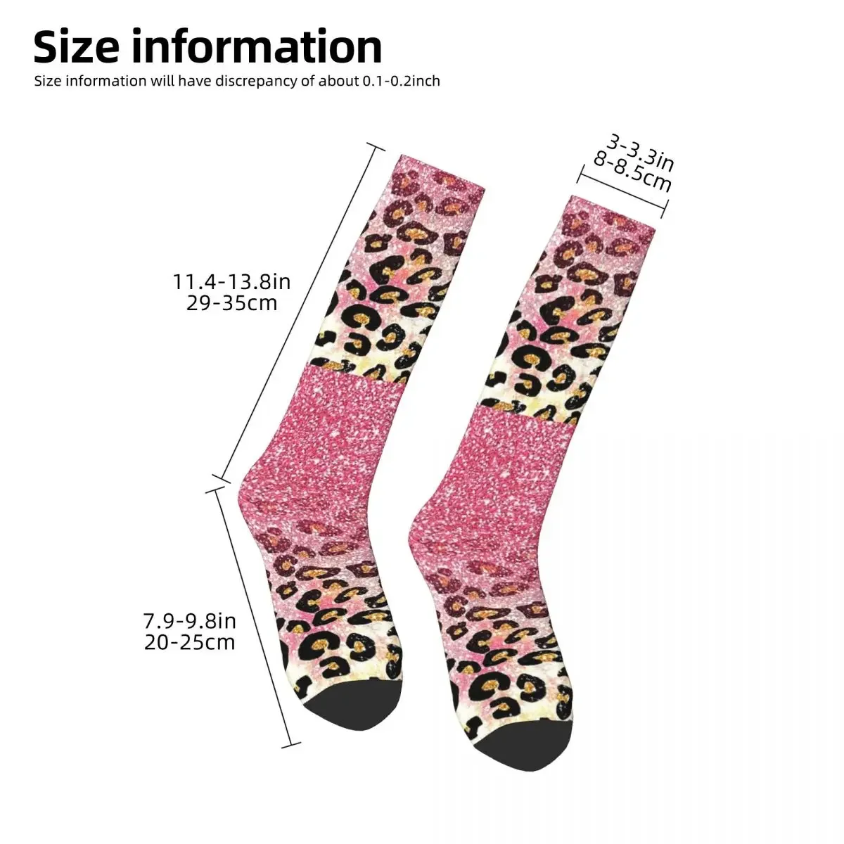 Bubble Gum Pink Faux Glitter Leopard Animal Print Socks Sweat Absorbing Stockings All Season Long Socks for Man's Woman's Gifts