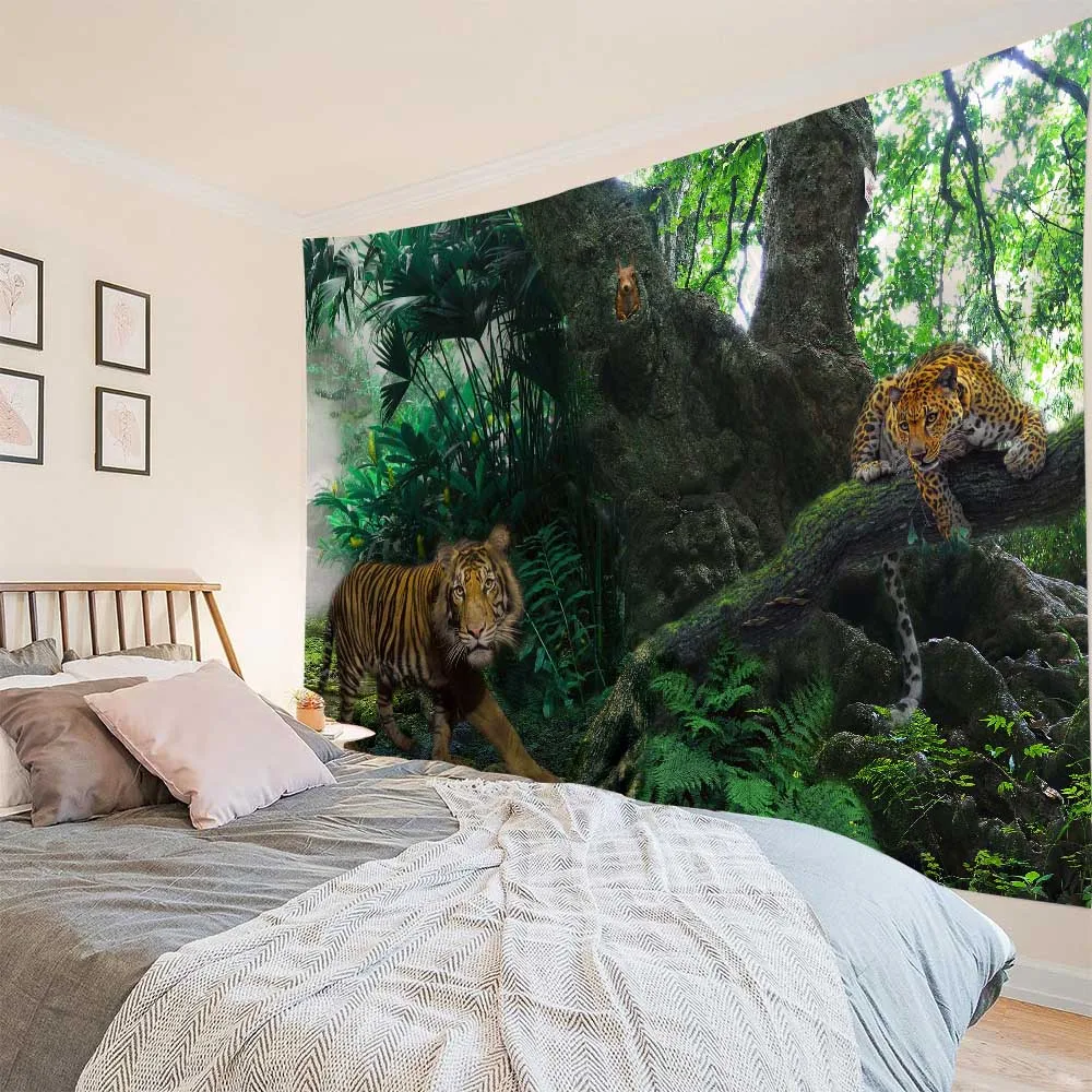 Primitive Forest Animal Tapestry Home Aesthetics Jungle Tiger Leopard Bear Wall Hanging Living Room Sofa Wall Background Cloth 5