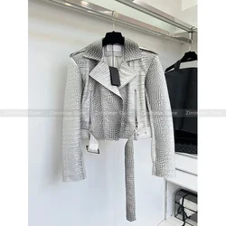 Fashion Women's 2024 Autumn New Fashion Yangqi short section biker leather jacket jacket