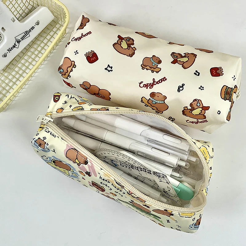 Kawaii Good-looking Capibala Pattern Print Stationery Bag Simple Pencil Case Pen Bag School Supplies Student Gift