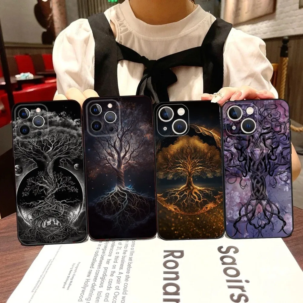 

Tree of life Yggdrasil Phone Case For iPhone 16,15,14,13,12,11,Pro,X,XS,Max,XR,Plus,Mini Black Soft Silicone Case