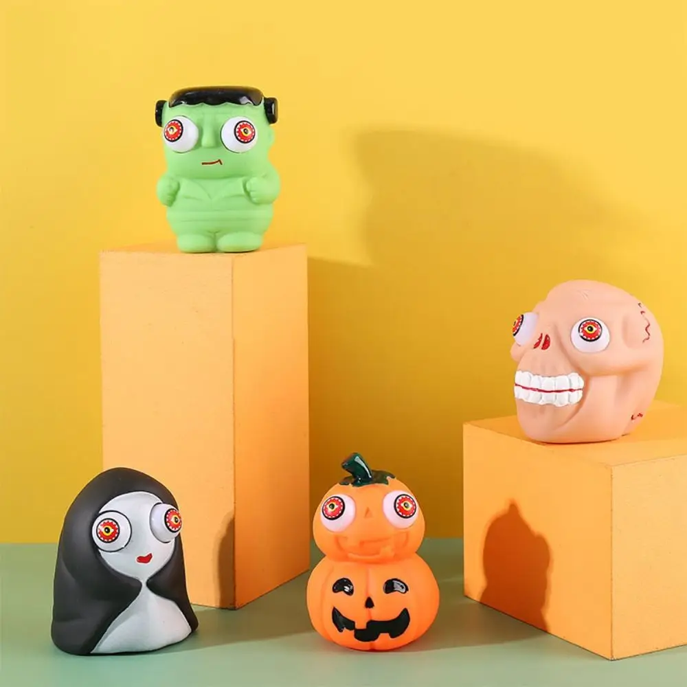 

Halloween Eye-popping Pumpkin Ghost Head Novelty Squeeze Toy Teasing People Vent Stress Relief Toys