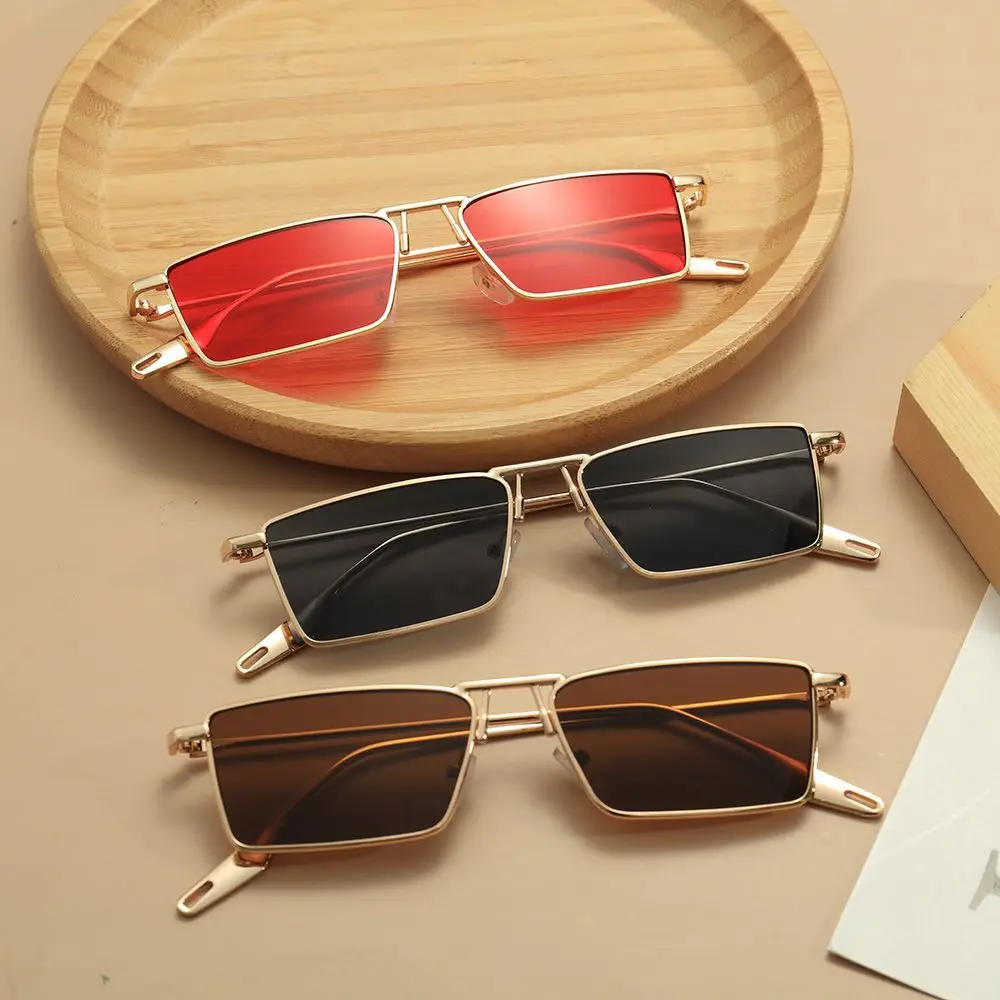 

Retro Narrow Rectangular Metal Sunglasses Women Men Hip-hop Sunglasses Fashion Eyewear UV Protection Shades Motorcycle Glasses