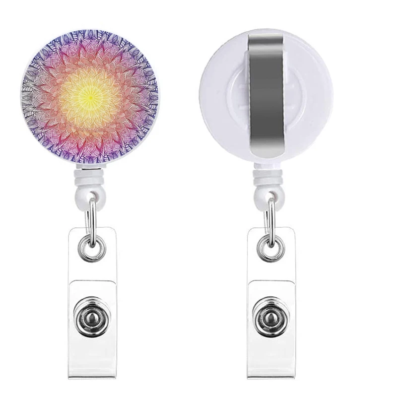 Mandala Retractable Reel Buckle Card Holder Women Business Badge Clip Girls Card Holders Doctors Nurses Hang Credencial